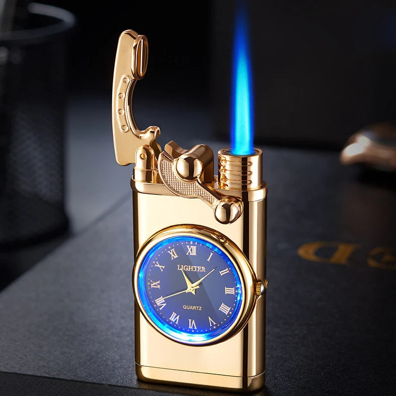Windproof Butane Gas Lighters Turbo Lighters Unusual Lighters Metal Watch Lighters Men'S Gadget Gift Cigarette Cigar Lighters