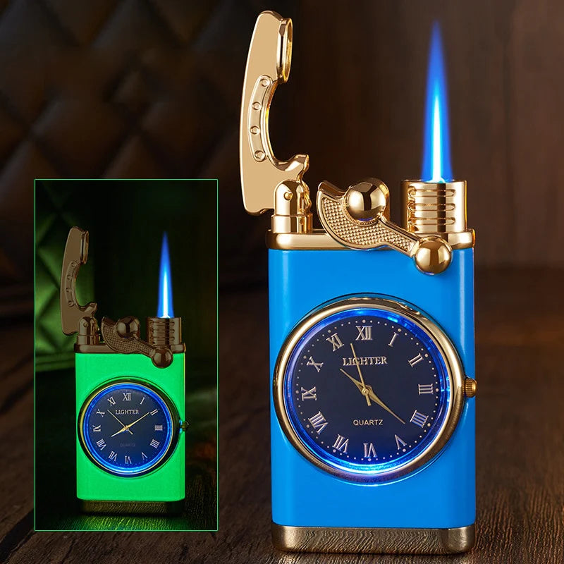 Windproof Butane Gas Lighters Turbo Lighters Unusual Lighters Metal Watch Lighters Men'S Gadget Gift Cigarette Cigar Lighters
