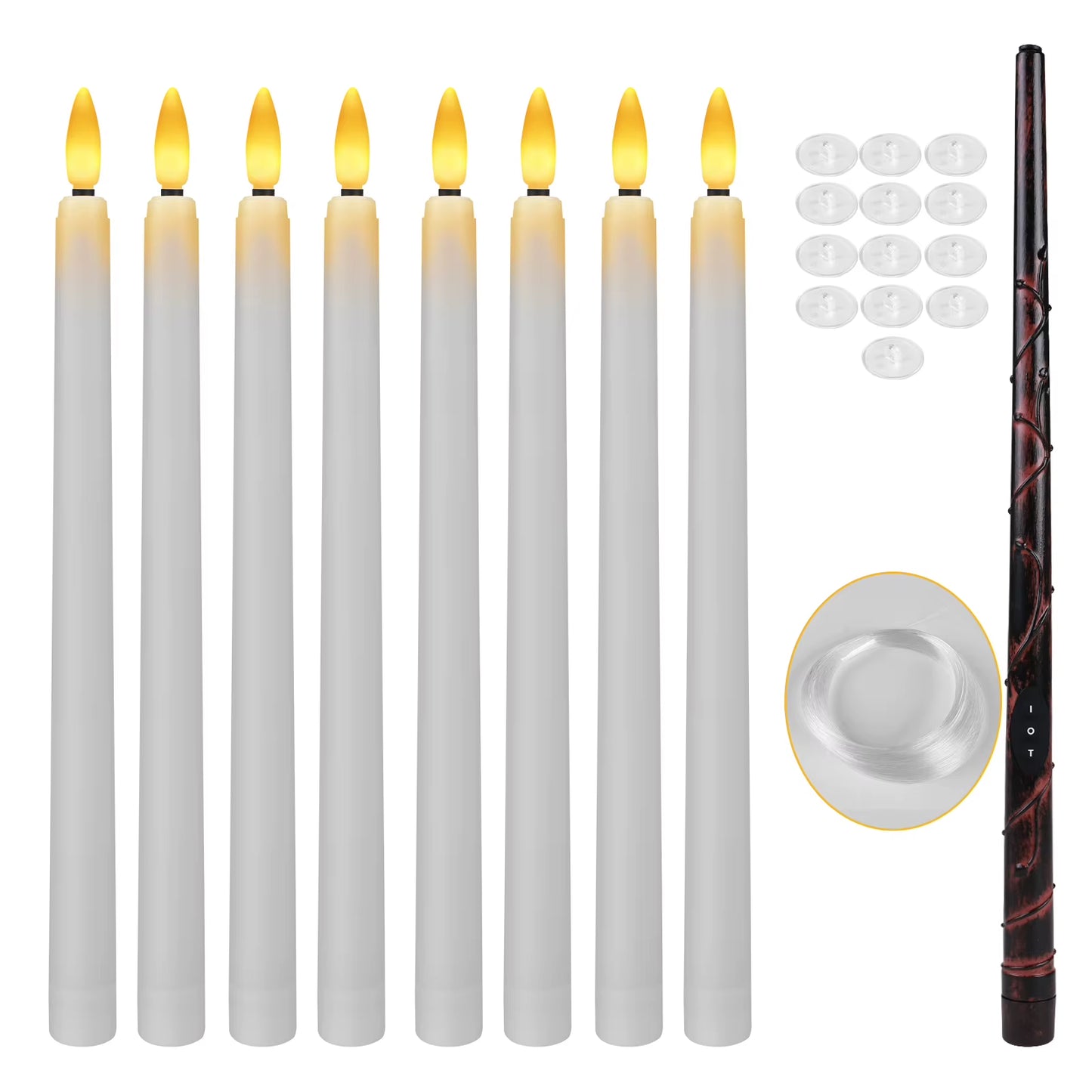Floating Candles with Magic Wand Remote Control Flickering Warm Light Flameless Taper Candle for Christmas/Wedding/Party Home