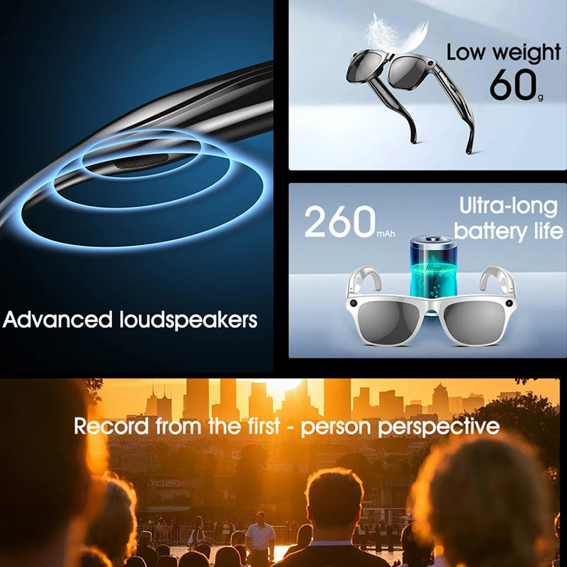 Ai Camera Glasses Bluetooth 4K Hd Outdoor Sports Glasses Music Translation Voice Assistant Smart Glasses Photochromic Glasses
