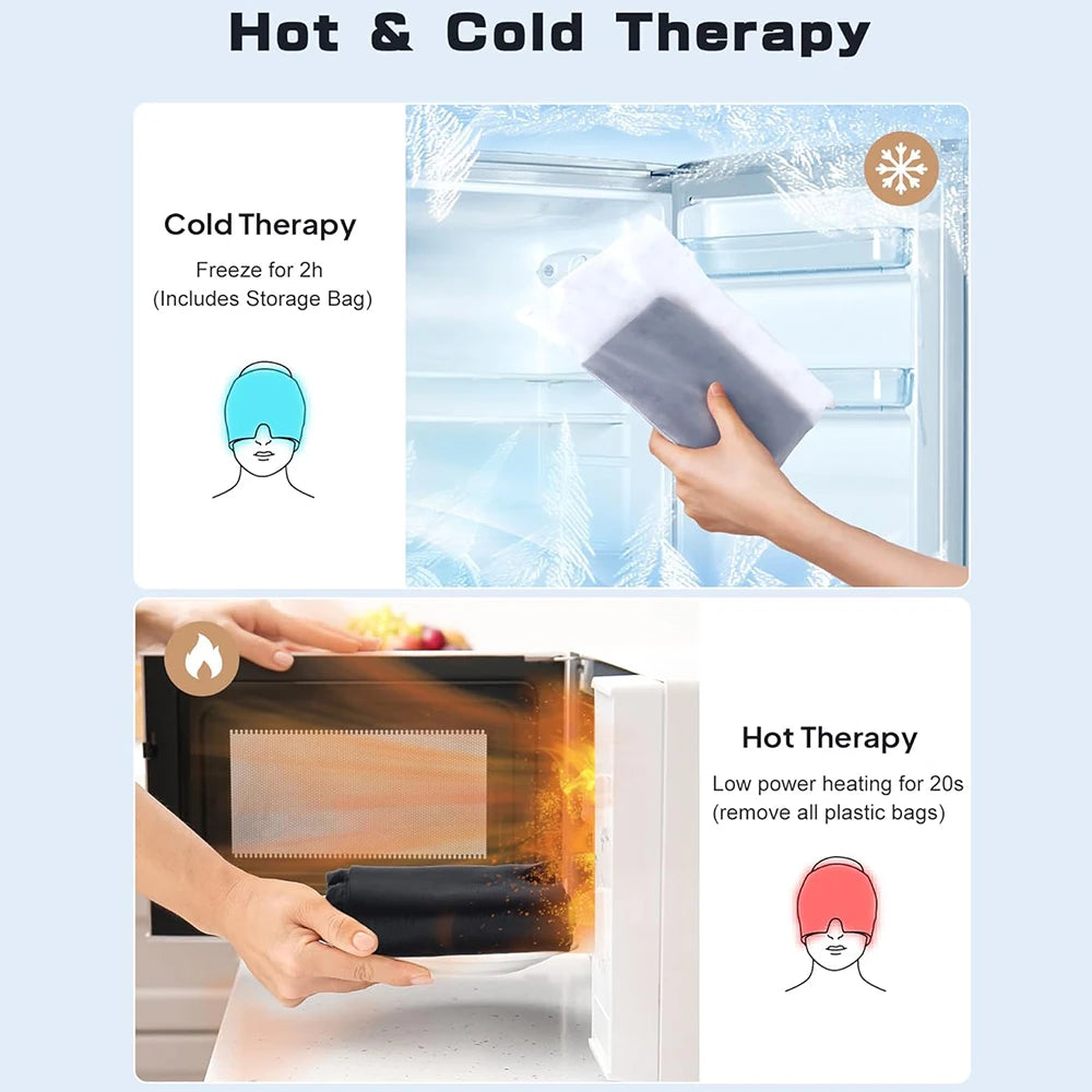 Gel Ice Headache Migraine Relief Hat Cold Compress Therapy Cap Ice Head Wrap Pack Eye Mask for Pressure Relieve Pain Ice Hat