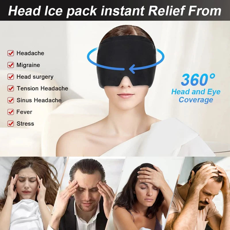 Gel Ice Headache Migraine Relief Hat Cold Compress Therapy Cap Ice Head Wrap Pack Eye Mask for Pressure Relieve Pain Ice Hat