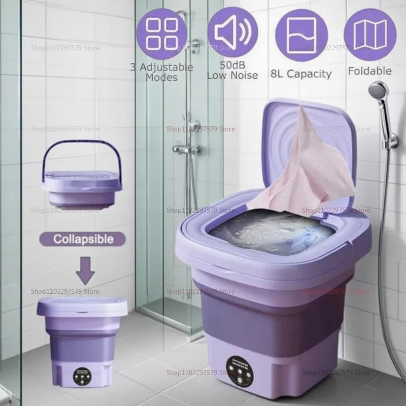 Portable Small Foldable Washing Machine with Spin Dryer for Socks Underwear Washer Household Mini Washing Machine EU Plug