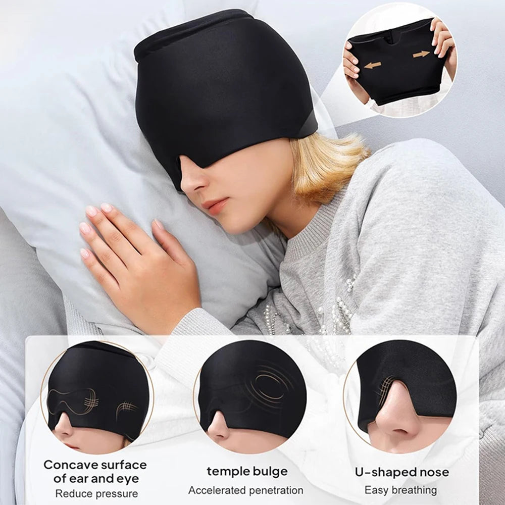 Gel Ice Headache Migraine Relief Hat Cold Compress Therapy Cap Ice Head Wrap Pack Eye Mask for Pressure Relieve Pain Ice Hat