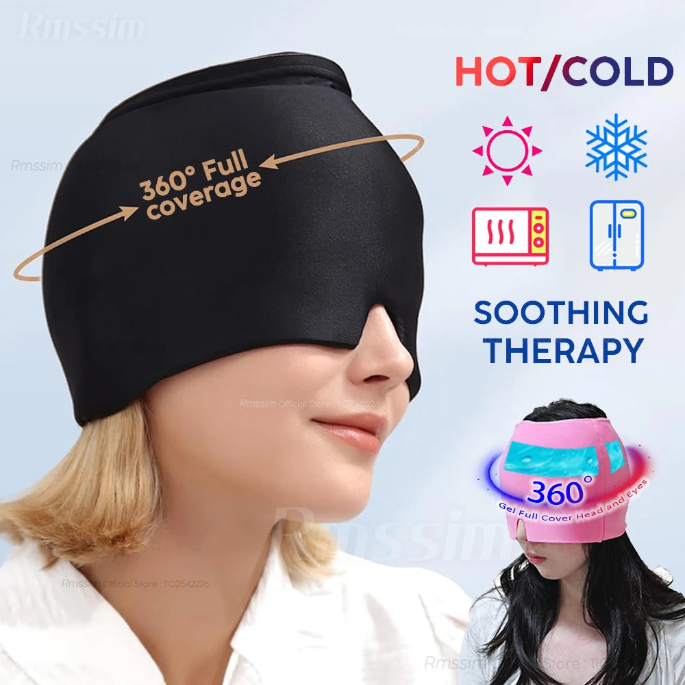 Gel Ice Headache Migraine Relief Hat Cold Compress Therapy Cap Ice Head Wrap Pack Eye Mask for Pressure Relieve Pain Ice Hat