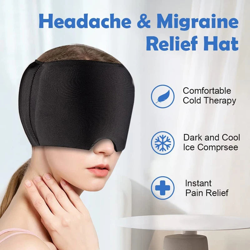Gel Ice Headache Migraine Relief Hat Cold Compress Therapy Cap Ice Head Wrap Pack Eye Mask for Pressure Relieve Pain Ice Hat