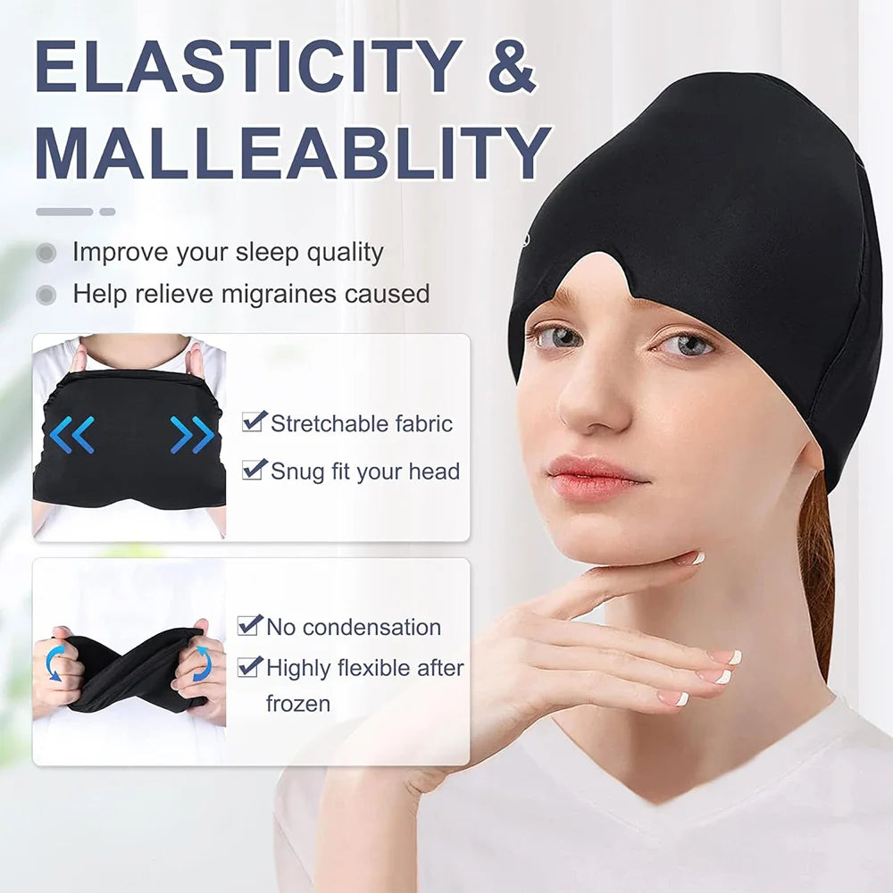 Gel Ice Headache Migraine Relief Hat Cold Compress Therapy Cap Ice Head Wrap Pack Eye Mask for Pressure Relieve Pain Ice Hat