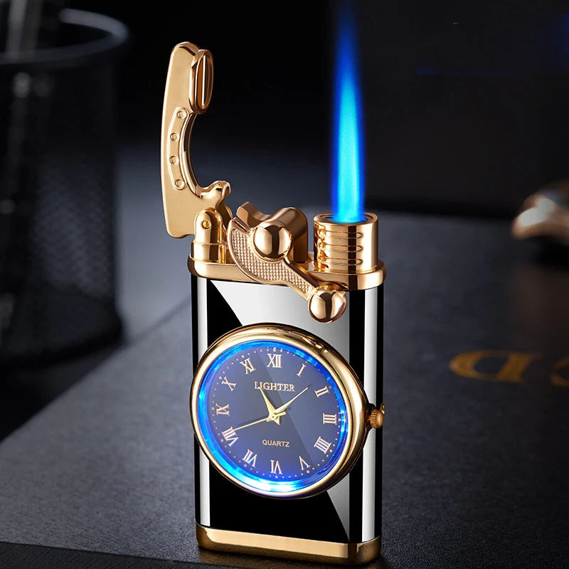 Windproof Butane Gas Lighters Turbo Lighters Unusual Lighters Metal Watch Lighters Men'S Gadget Gift Cigarette Cigar Lighters