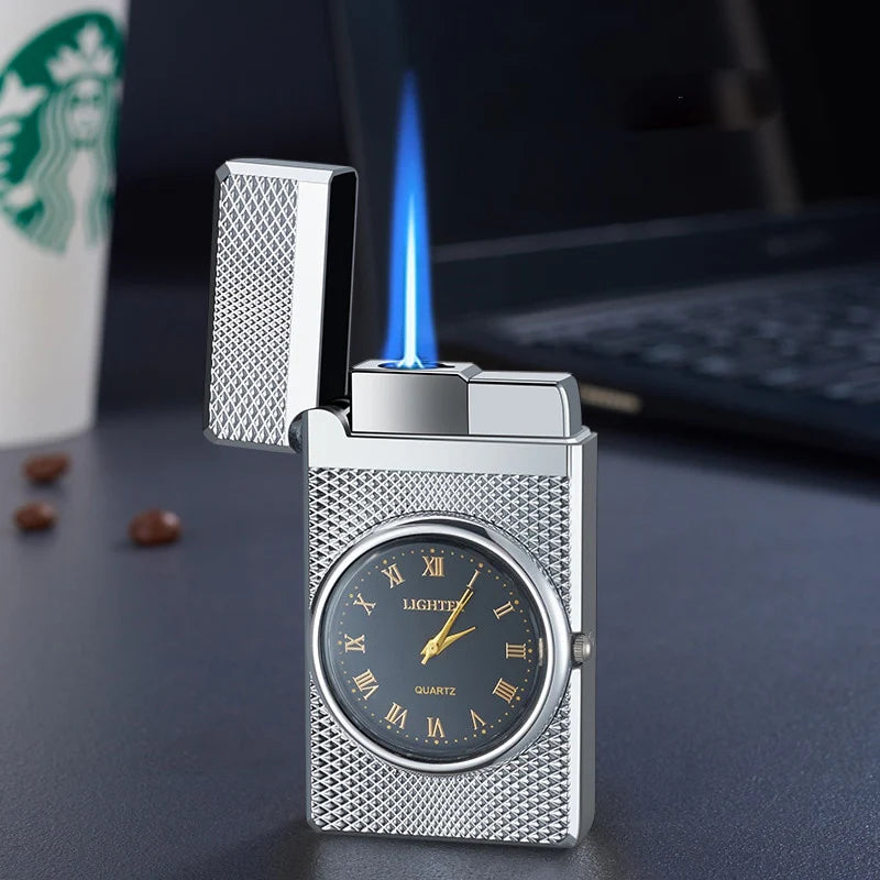 Windproof Butane Gas Lighters Turbo Lighters Unusual Lighters Metal Watch Lighters Men'S Gadget Gift Cigarette Cigar Lighters