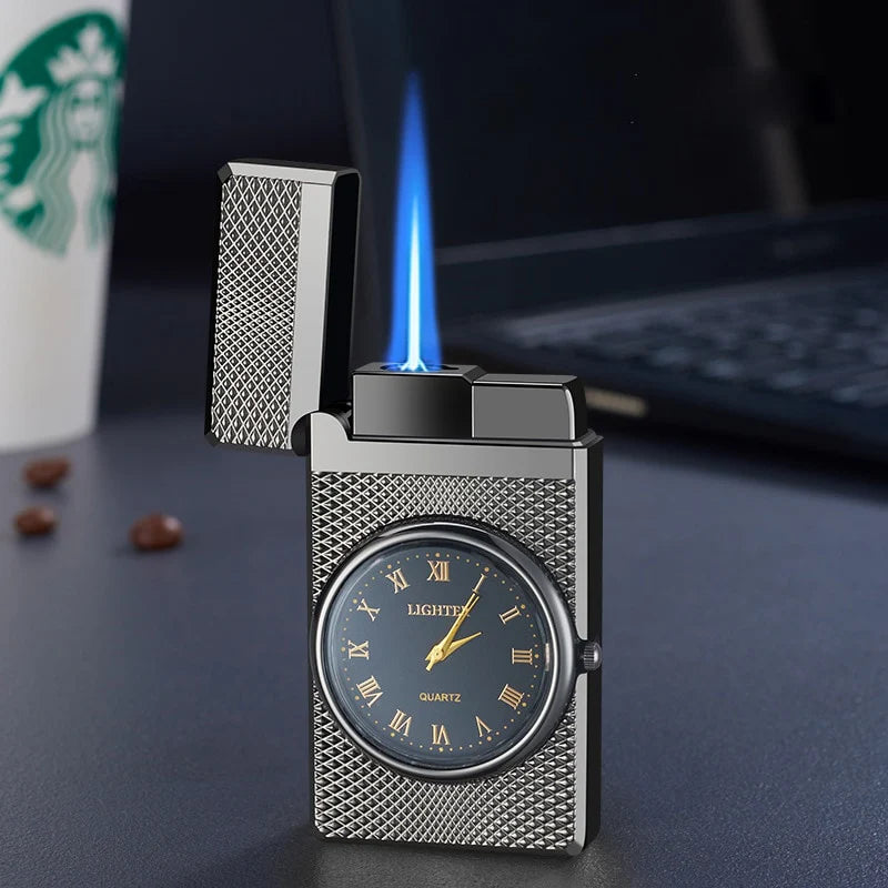 Windproof Butane Gas Lighters Turbo Lighters Unusual Lighters Metal Watch Lighters Men'S Gadget Gift Cigarette Cigar Lighters
