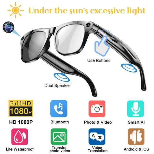 Ai Camera Glasses Bluetooth 4K Hd Outdoor Sports Glasses Music Translation Voice Assistant Smart Glasses Photochromic Glasses